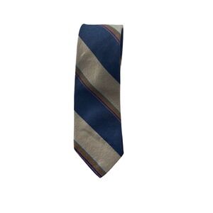 Designer Michael Reed Collection Tie‎ Wool Silk Navy Beige Striped Necktie